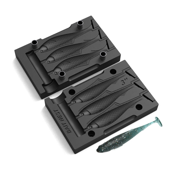 cnc files for fishing lure molds Soft Plastics, Composite Stone 2-Cavity Design with Quick Lock & Ring Vent System, 3D Eye Slot for Bass Fishing DIY T Tail Swimbait Mold,Lure Master Digital file: Mold 3 inch